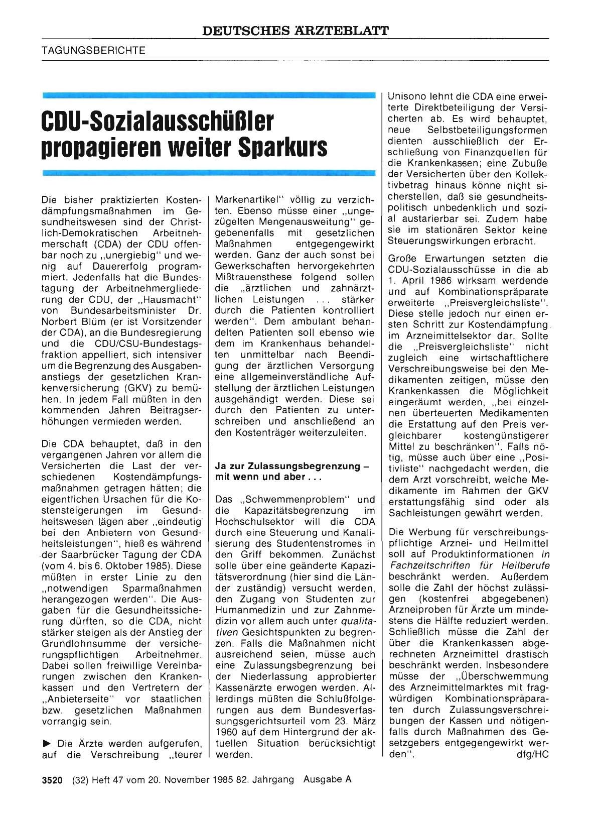 Vorschauseite 1: CDU-Sozialausschüßler propagieren weiter Sparkurs