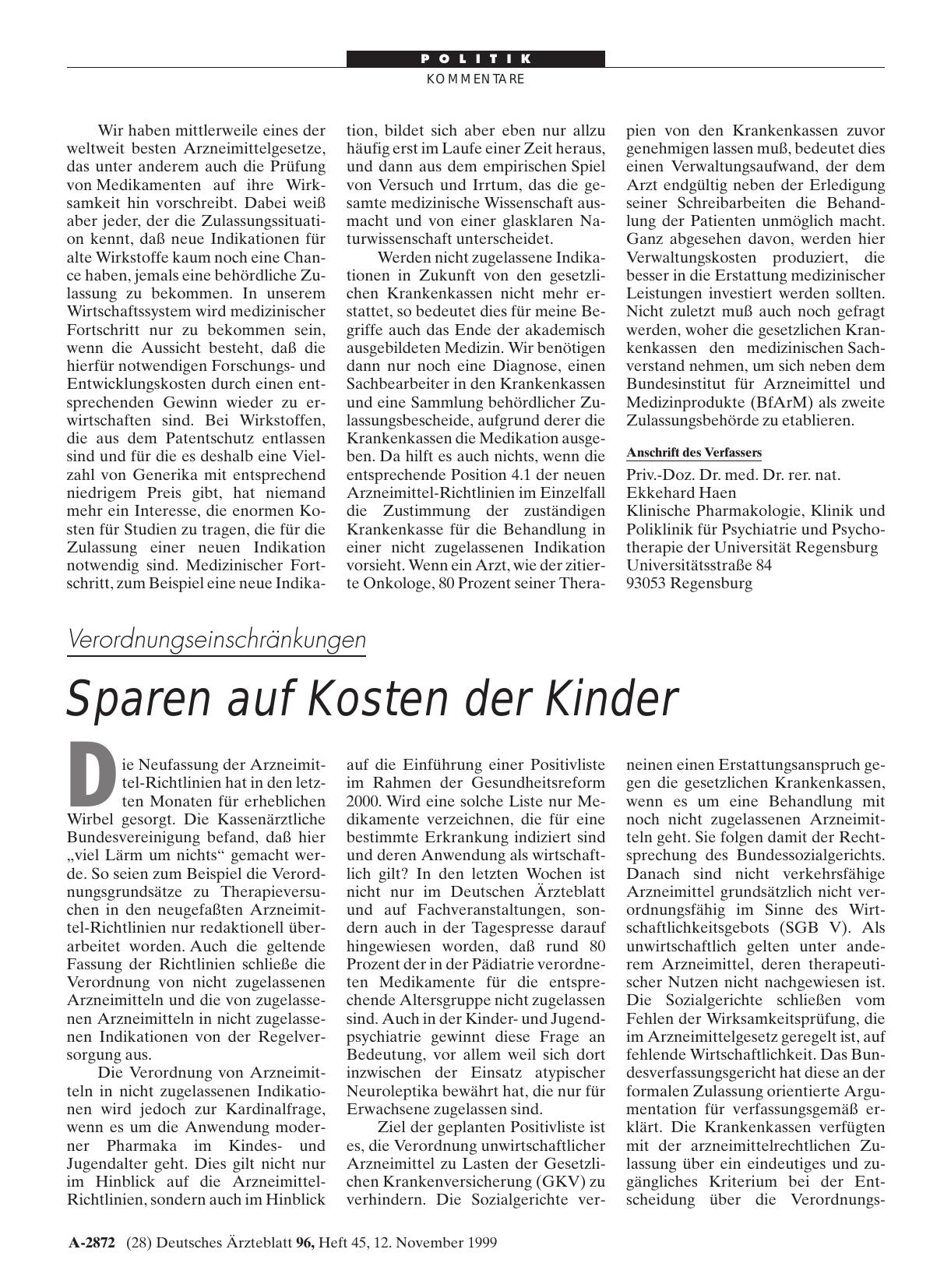 Vorschauseite 1: Verordnungseinschränkungen: Sparen auf Kosten der Kinder