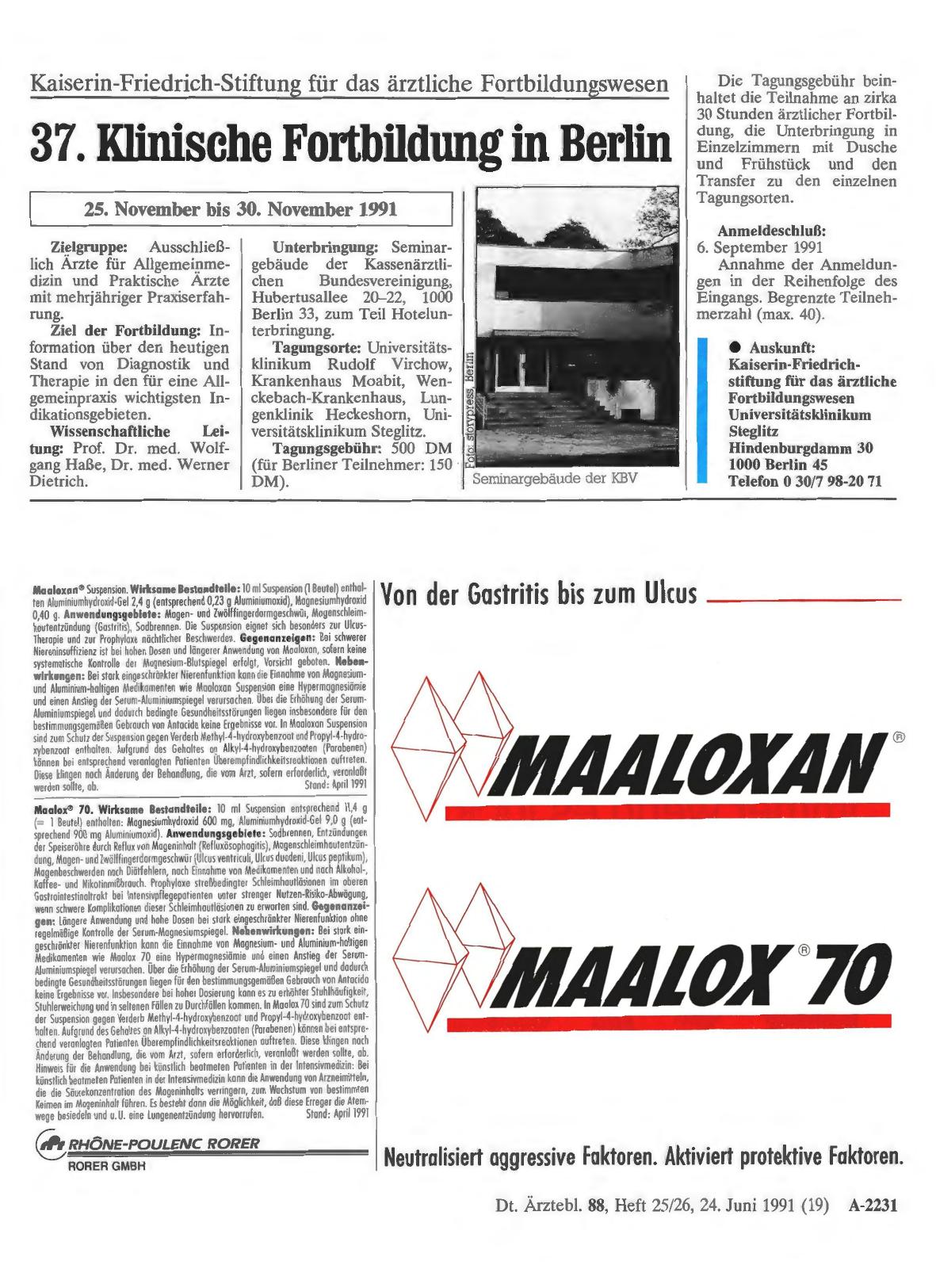 Vorschauseite 1: Kaiserin-Friedrich-Stiftung für das ärztliche Fortbildungswesen: 37. Klinische Fortbßdung in Berlin