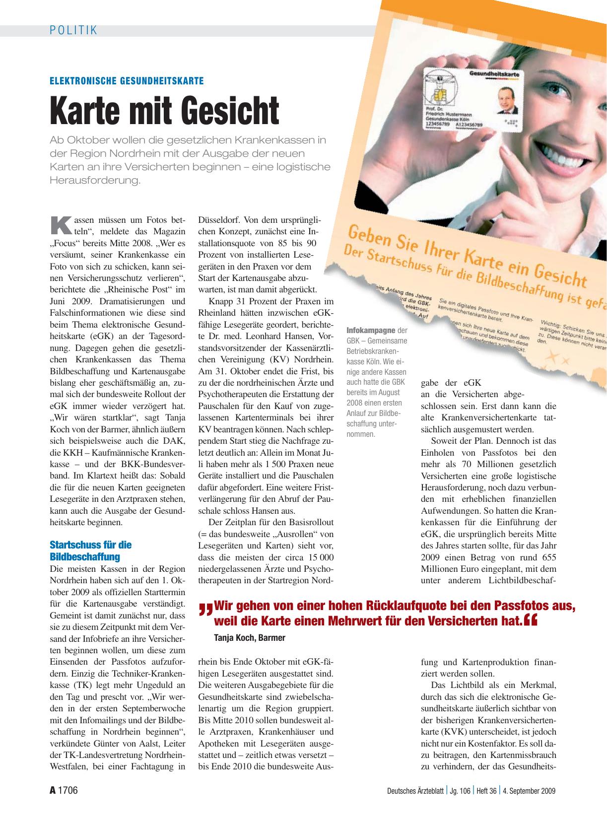 Vorschauseite 1: Elektronische Gesundheitskarte: Karte mit Gesicht