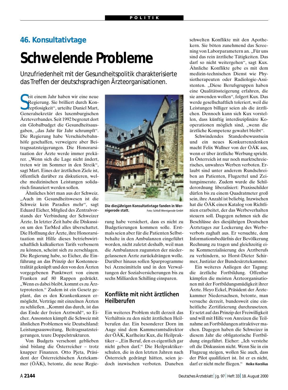 Vorschauseite 1: 46. Konsultativtage: Schwelende Probleme