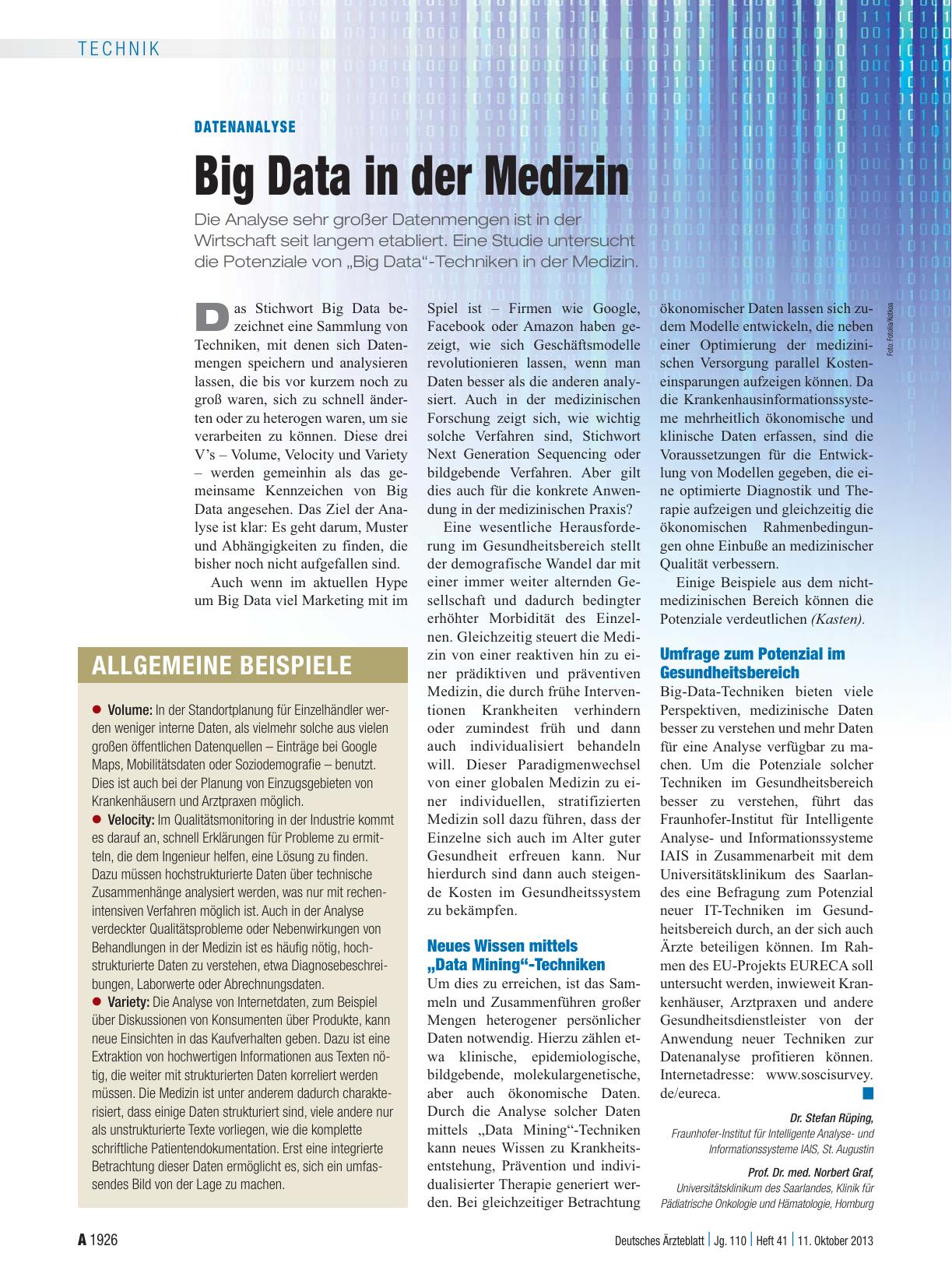 Vorschauseite 1: Datenanalyse: Big Data in der Medizin