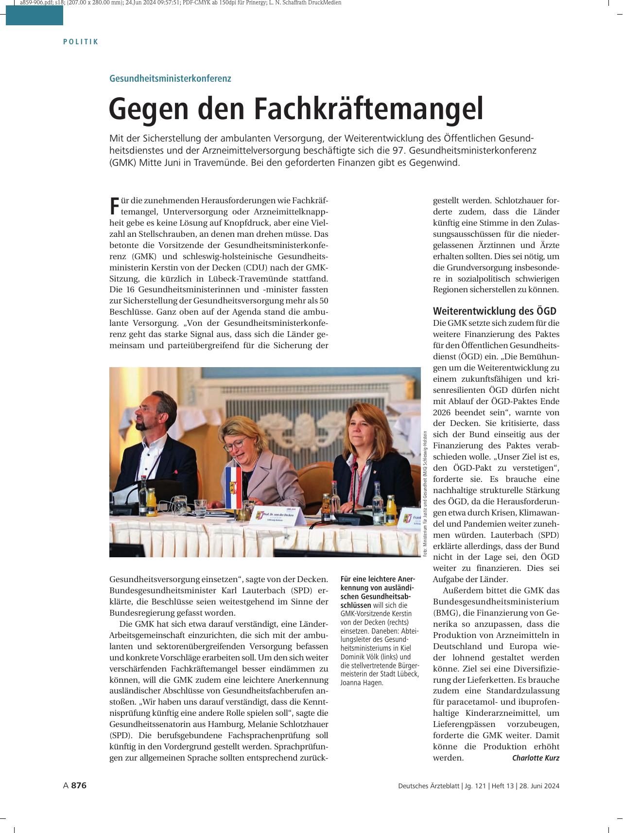 Vorschauseite 1: Gesundheitsministerkonferenz: Gegen den Fachkräftemangel