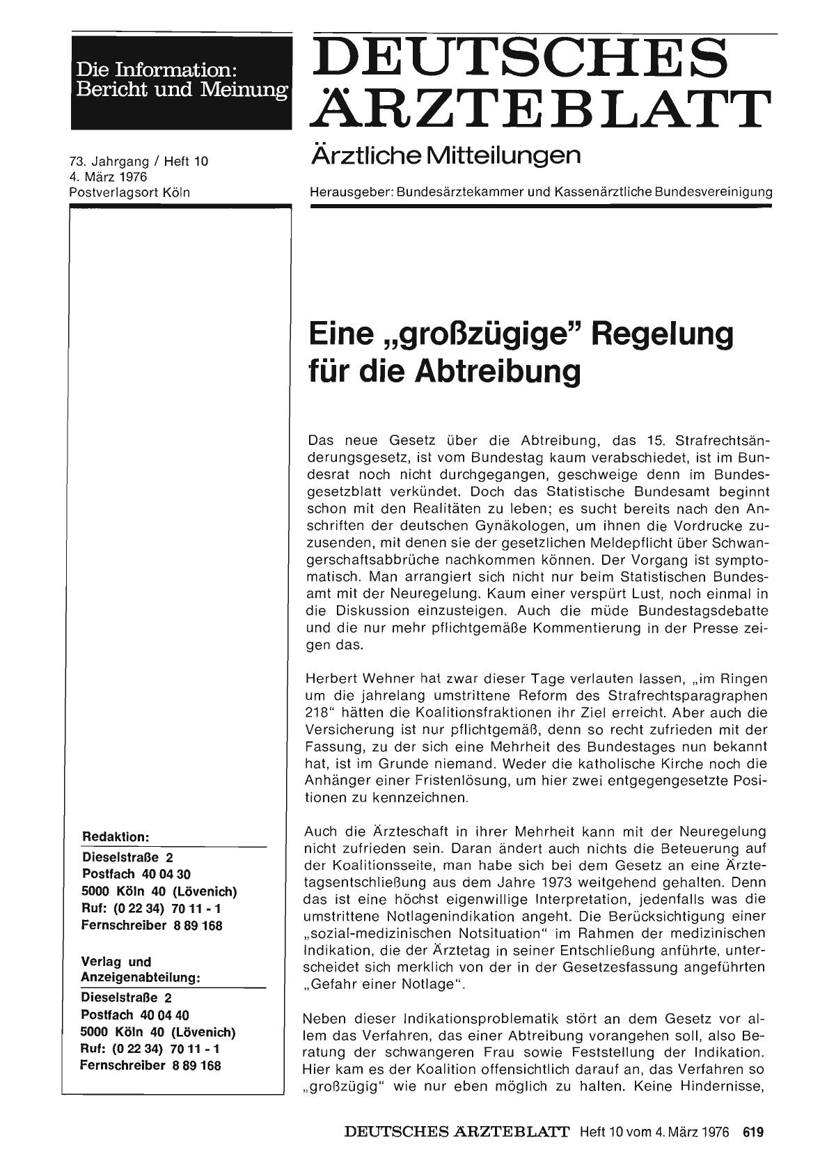 Vorschauseite 1: Eine „großzügige“ Regelung für die Abtreibung