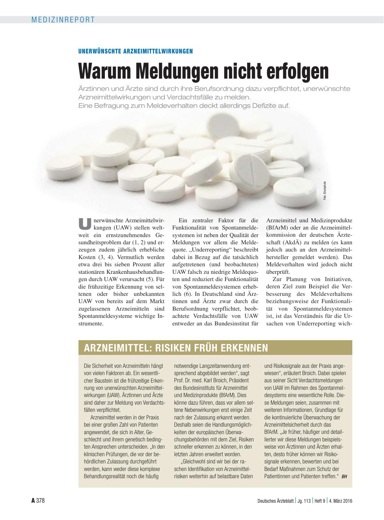 Vorschauseite 1: Unerwünschte Arzneimittelwirkungen: Warum Meldungen nicht erfolgen