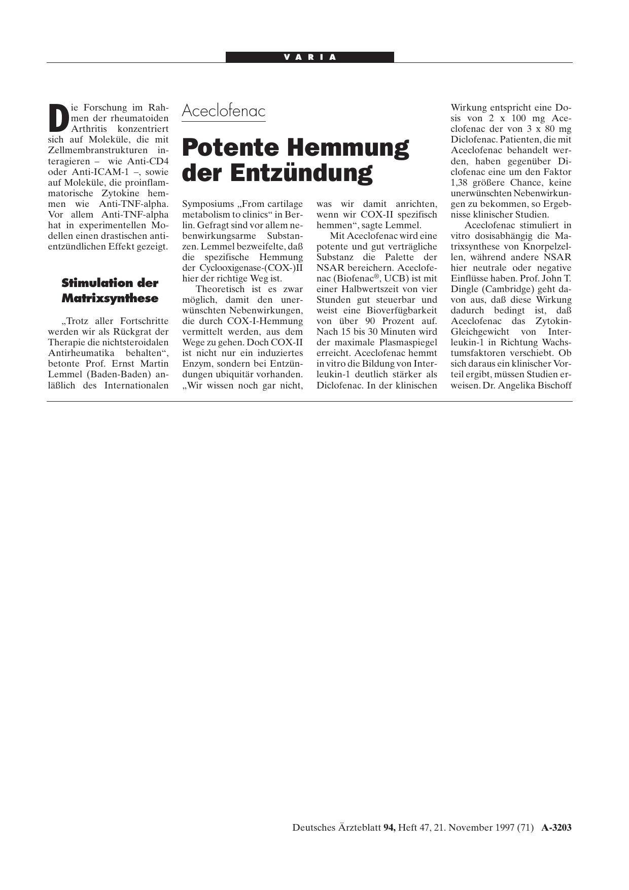 Vorschauseite 1: Aceclofenac: Potente Hemmung der Entzündung