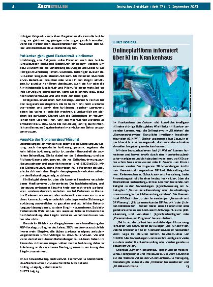 Vorschauseite 1: Onlineplattform informiert über KI im Krankenhaus