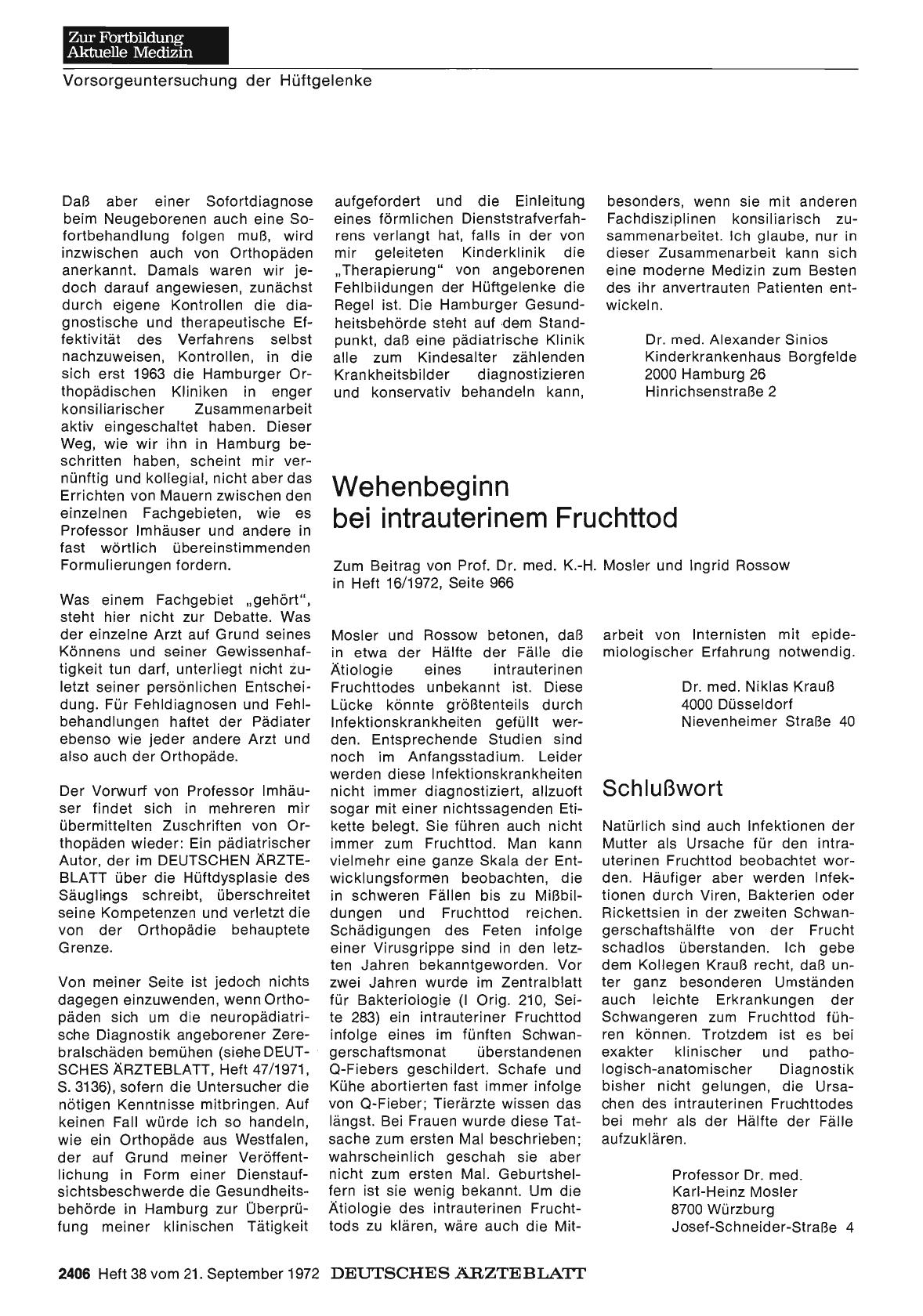 Vorschauseite 1: Wehenbeginn bei intrauterinem Fruchttod: Schlußwort