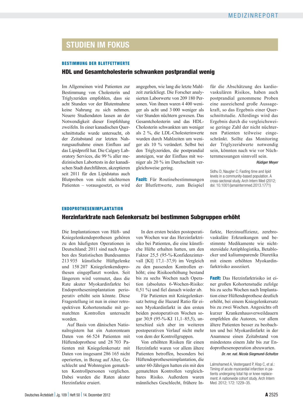 Vorschauseite 1: Bestimmung der Blutfettwerte: HDL und Gesamtcholesterin schwanken postprandial wenig
