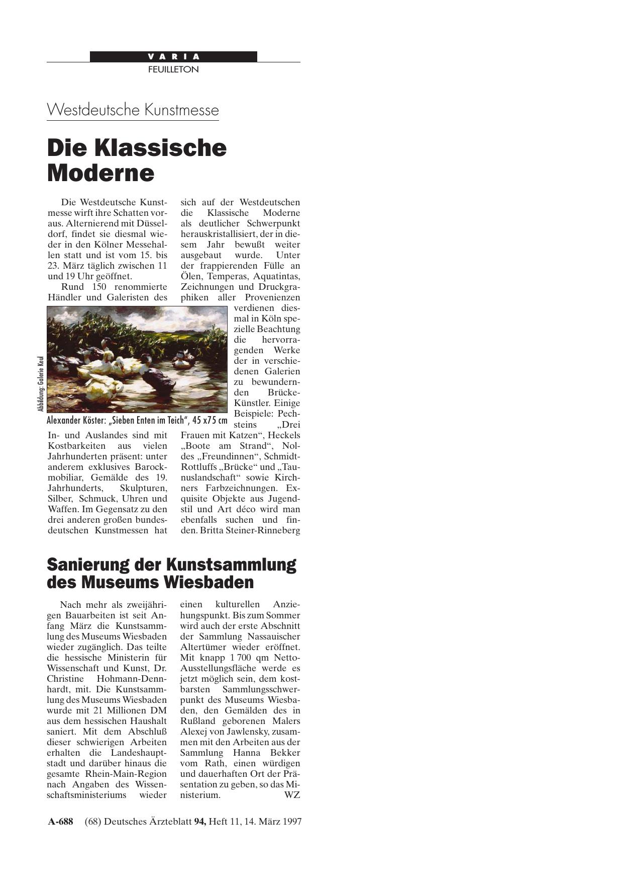 Vorschauseite 1: Westdeutsche Kunstmesse: Die Klassische Moderne