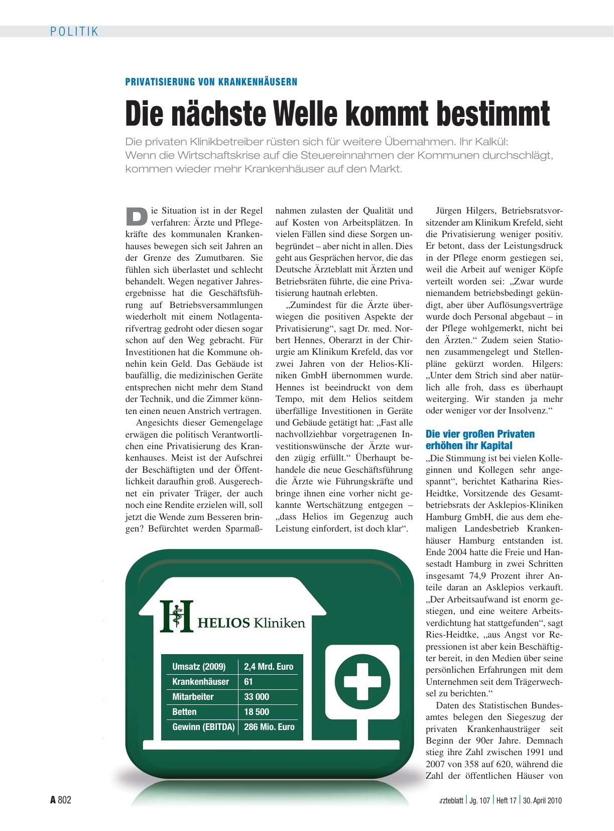 Vorschauseite 1: Privatisierung von Krankenhäusern: Die nächste Welle kommt bestimmt
