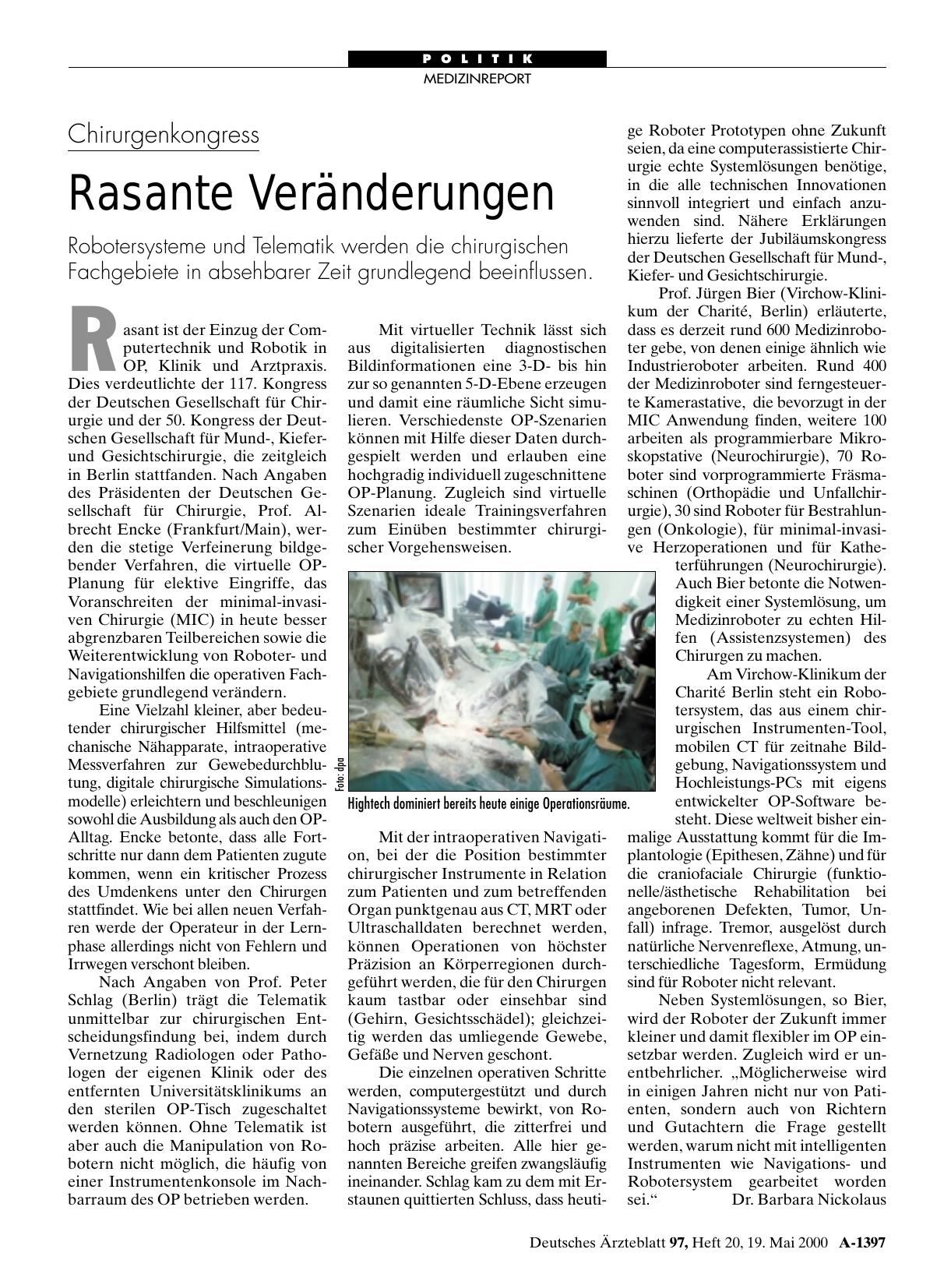 Vorschauseite 1: Chirurgenkongress: Rasante Veränderungen