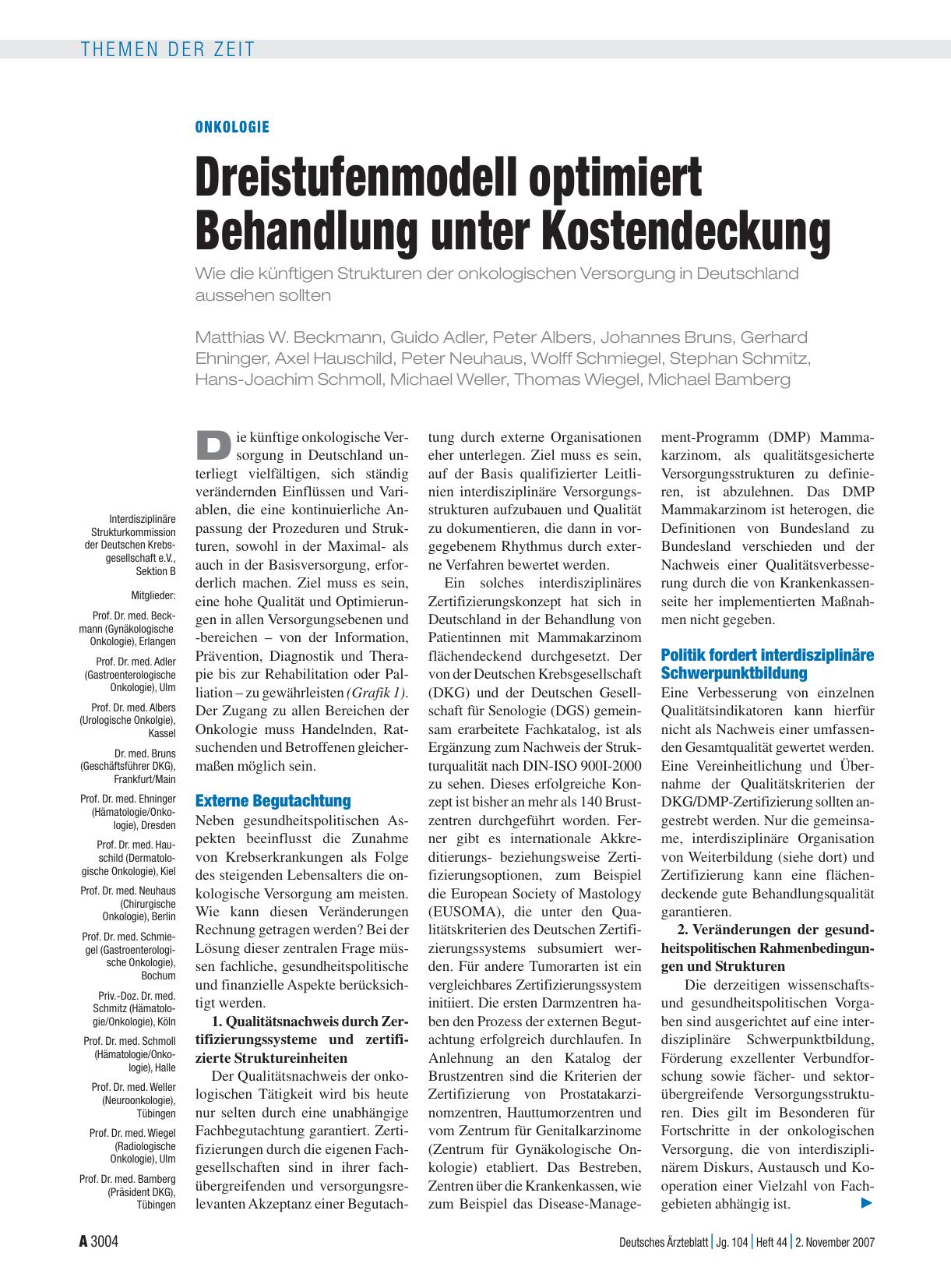Vorschauseite 1: Onkologie Dreistufenmodell optimiert Behandlung unter Kostendeckung Wie die künftigen Strukturen der onkologischen Versorgung in Deutschland aussehen sollten