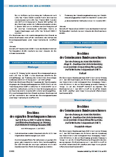 Vorschauseite 1: Beschluss des Gemeinsamen Bundesausschusses über eine Änderung der Arzneimittel-Richtlinie: Anlage XII – Olopatadin/Mometason