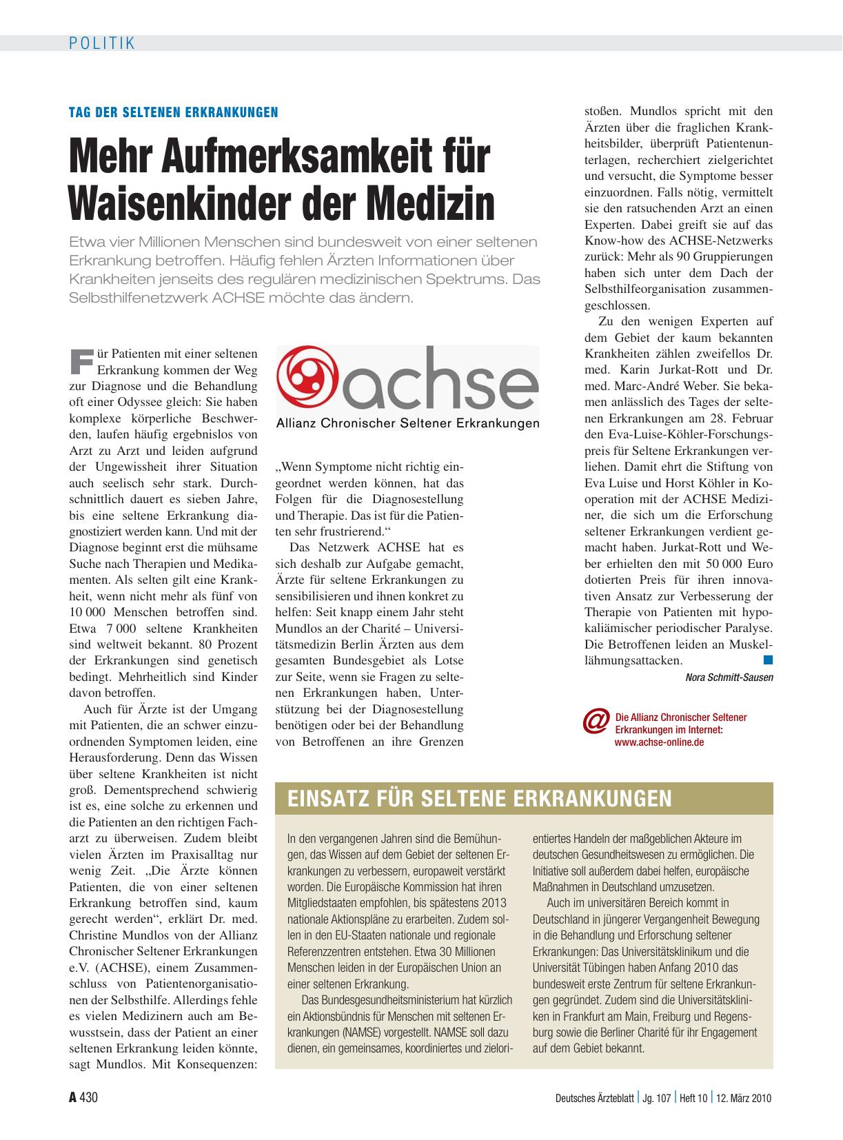 Vorschauseite 1: Tag der seltenen Erkrankungen: Mehr Aufmerksamkeit für Waisenkinder der Medizin