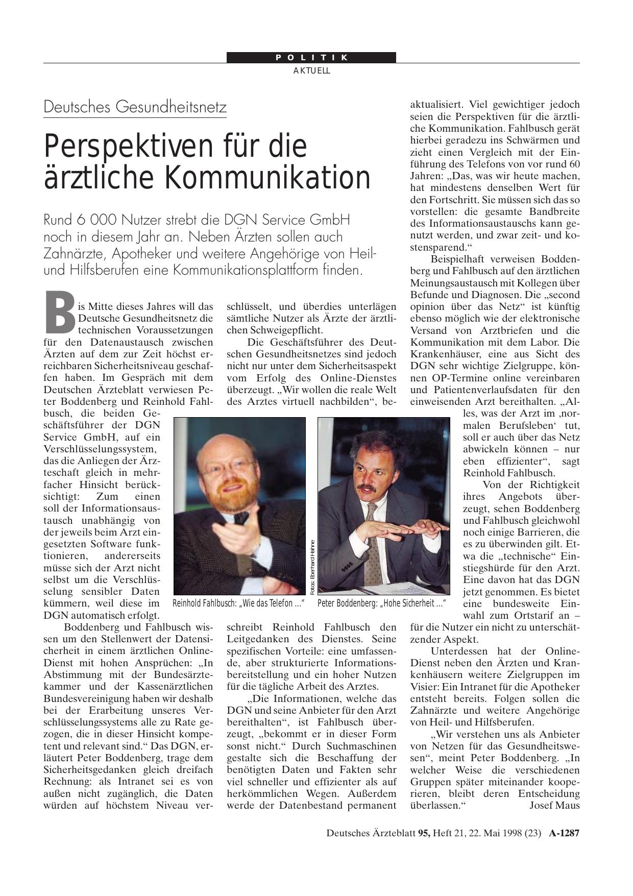Vorschauseite 1: Deutsches Gesundheitsnetz: Perspektiven für die ärztliche Kommunikation