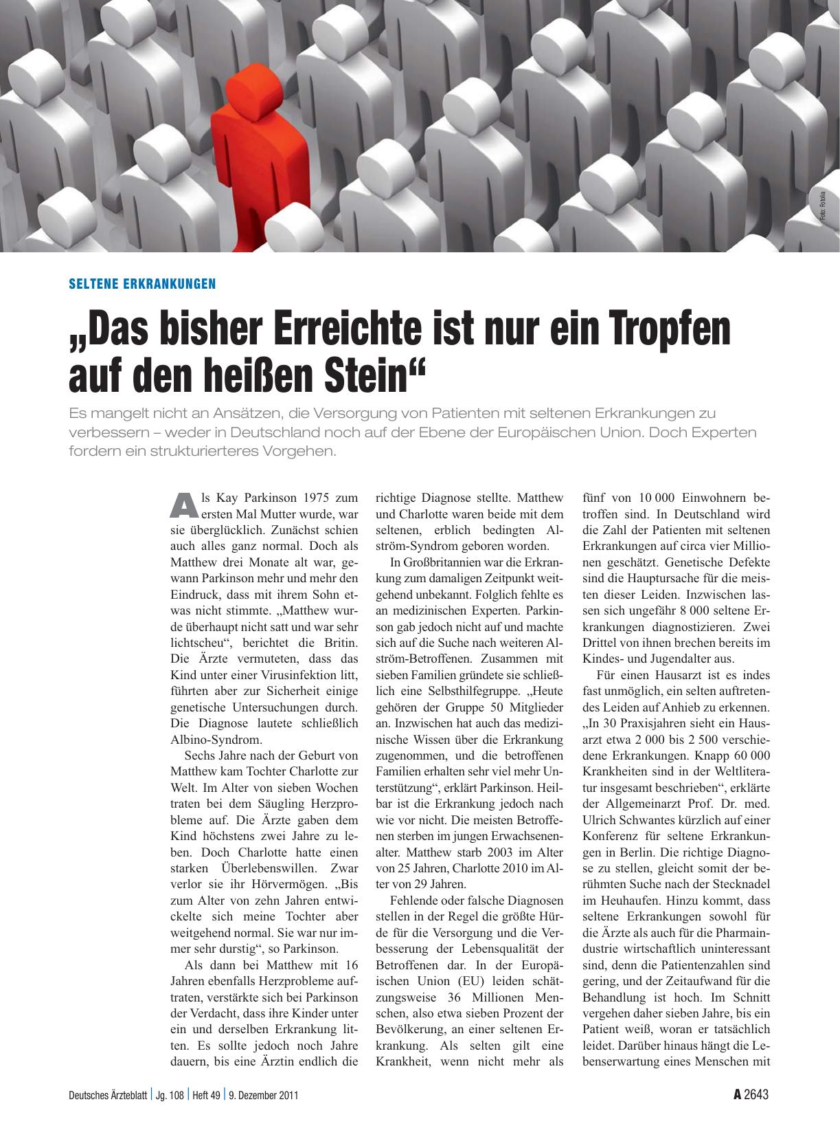 Vorschauseite 1: Seltene Erkrankungen: „Das bisher Erreichte ist nur ein Tropfen auf den heißen Stein“
