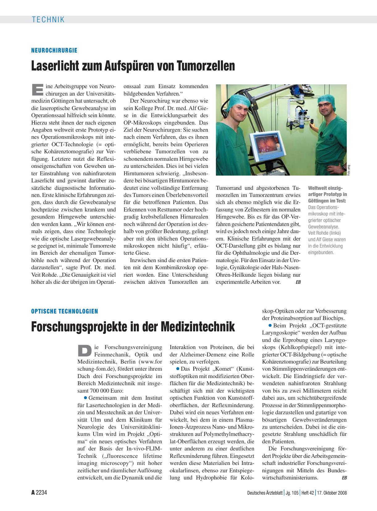 Vorschauseite 1: Neurochirurgie: Laserlicht zum Aufspüren von Tumorzellen