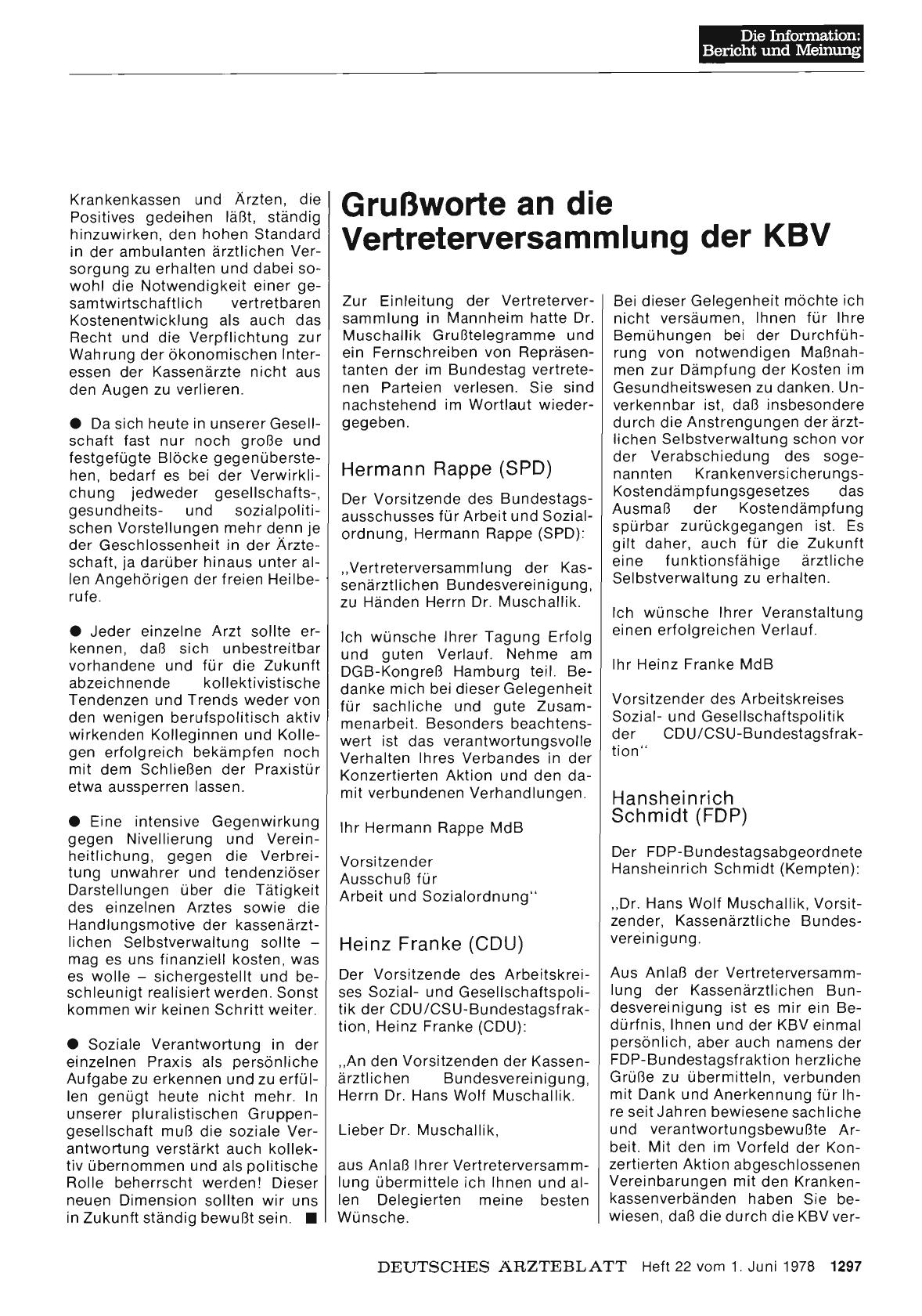 Vorschauseite 1: Grußworte an die Vertreterversammlung der KBV