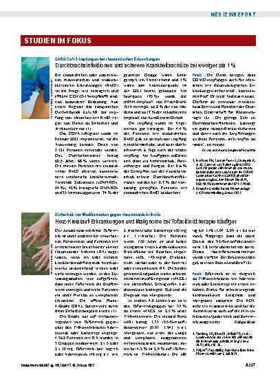Vorschauseite 1: SARS-CoV-2-Impfungen bei rheumatischen Erkrankungen: Durchbruchsinfektionen und schwere Krankheitsschübe bei weniger als 1 %