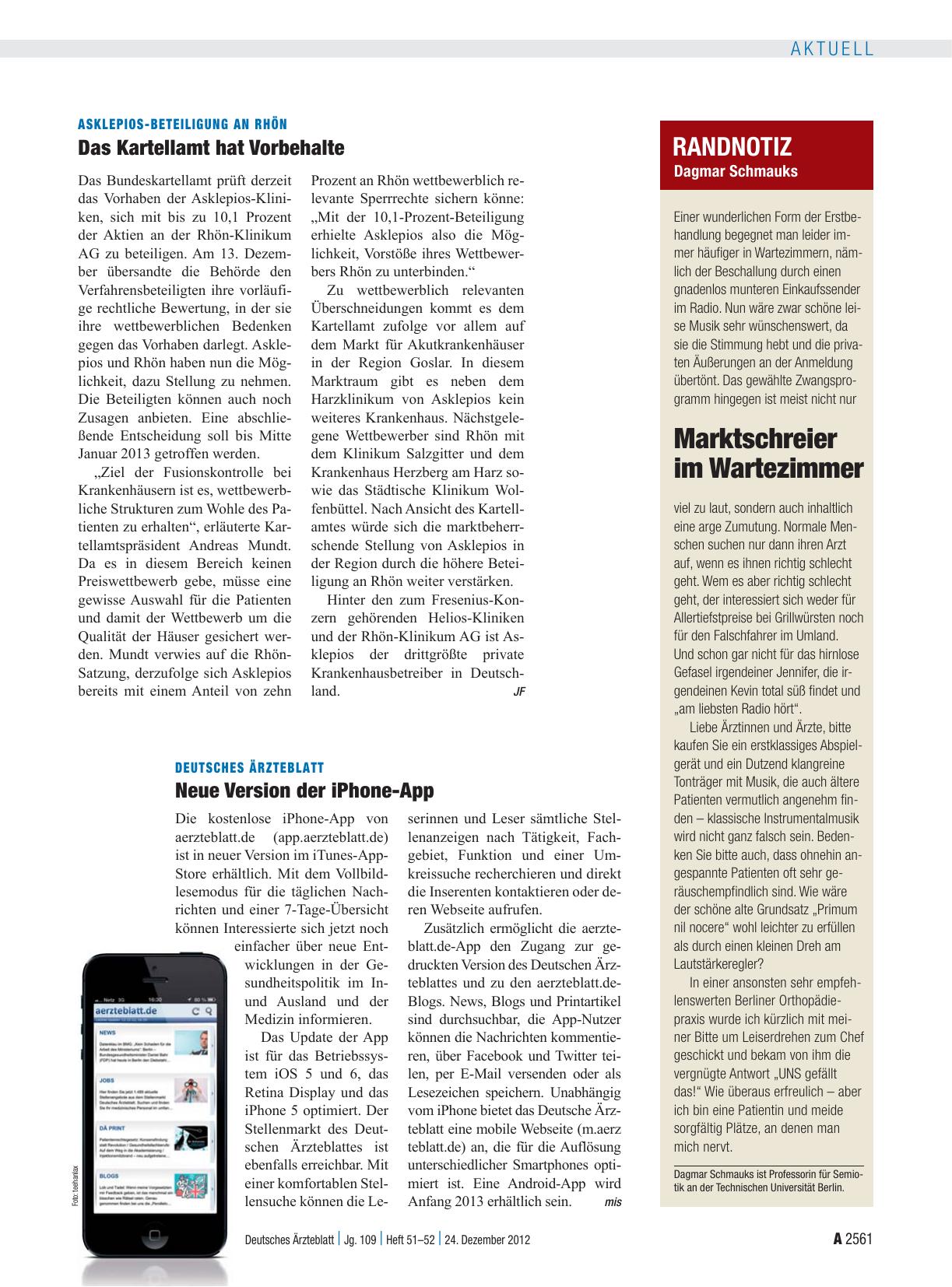 Vorschauseite 1: Deutsches Ärzteblatt: Neue Version der iPhone-App