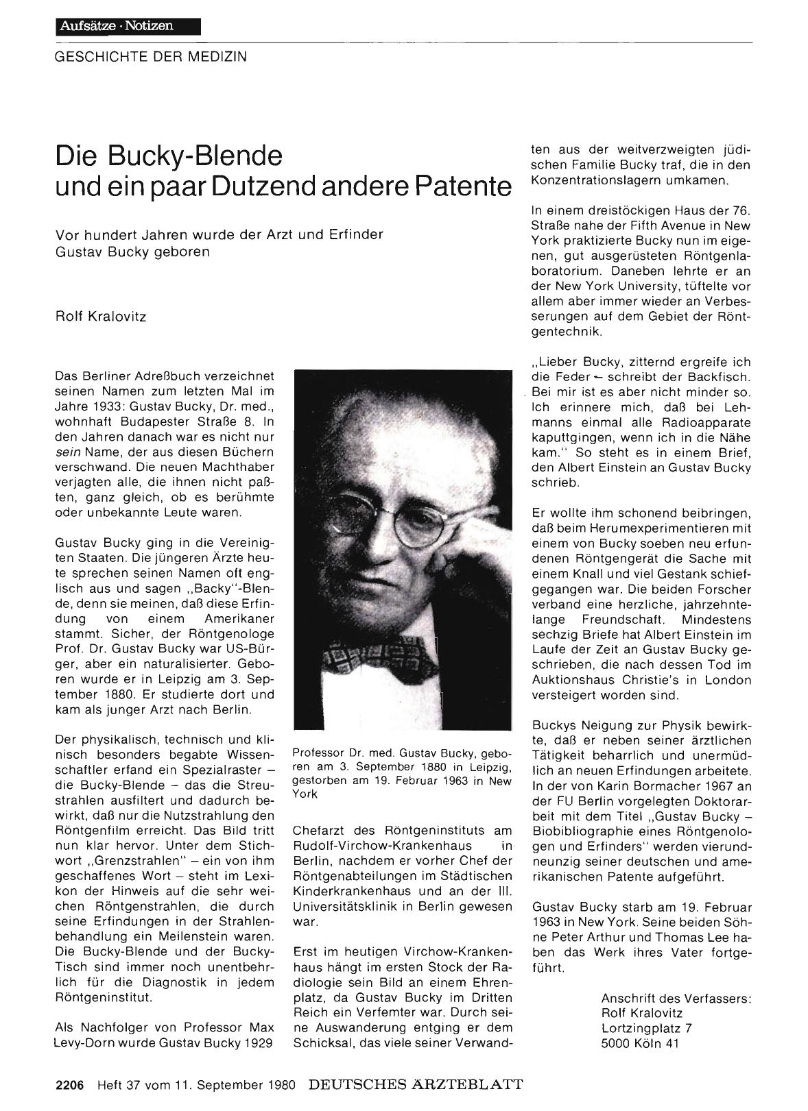 Vorschauseite 1: Die Bucky-Blende und ein paar Dutzend andere Patente: Vor hundert Jahren wurde der Arzt und Erfinder Gustav Bucky geboren