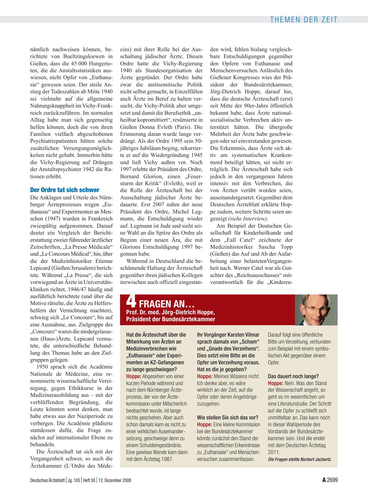 Vorschauseite 1: 4 Fragen an… Prof. Dr. med. Jörg-Dietrich Hoppe, Präsident der Bundesärztekammer