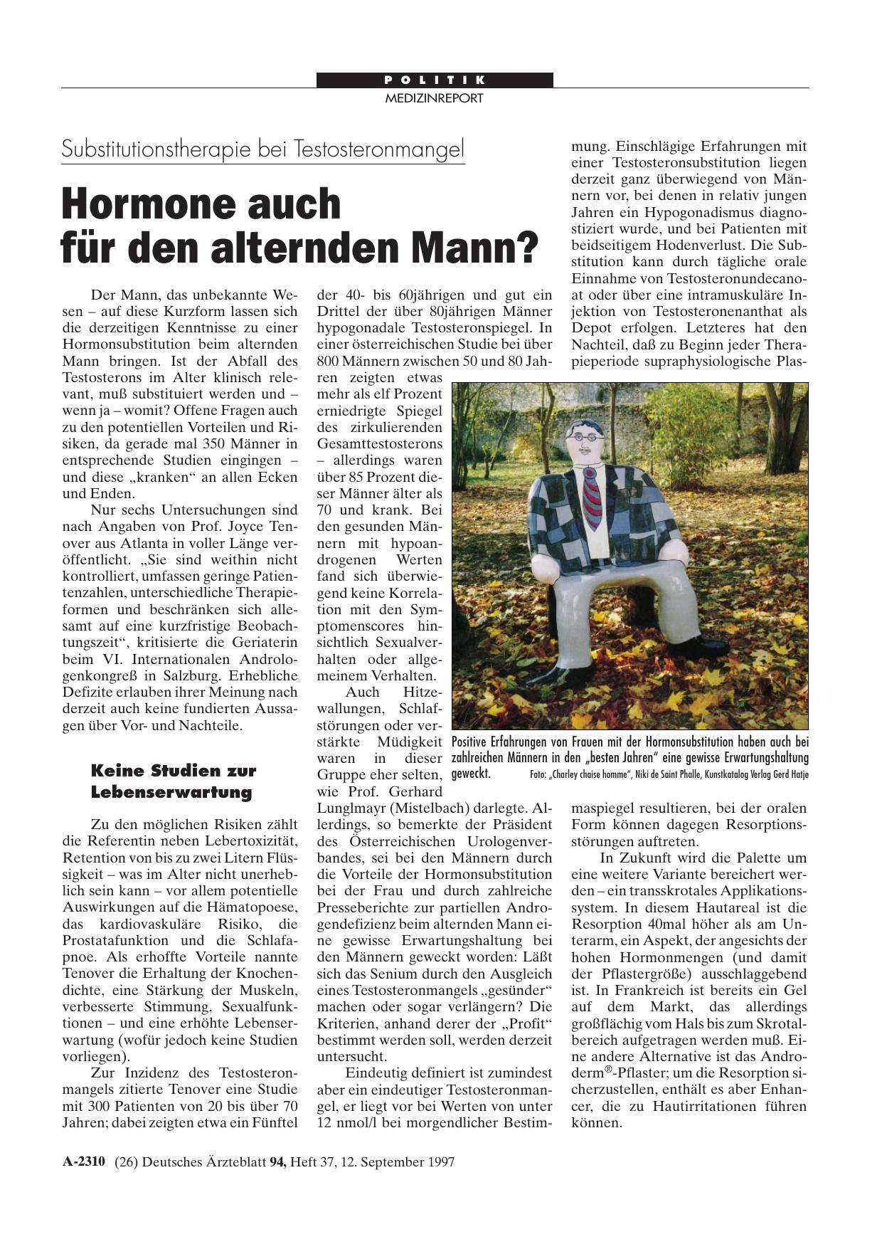 Vorschauseite 1: Substitutionstherapie bei Testosteronmangel: Hormone auch für den alternden Mann?