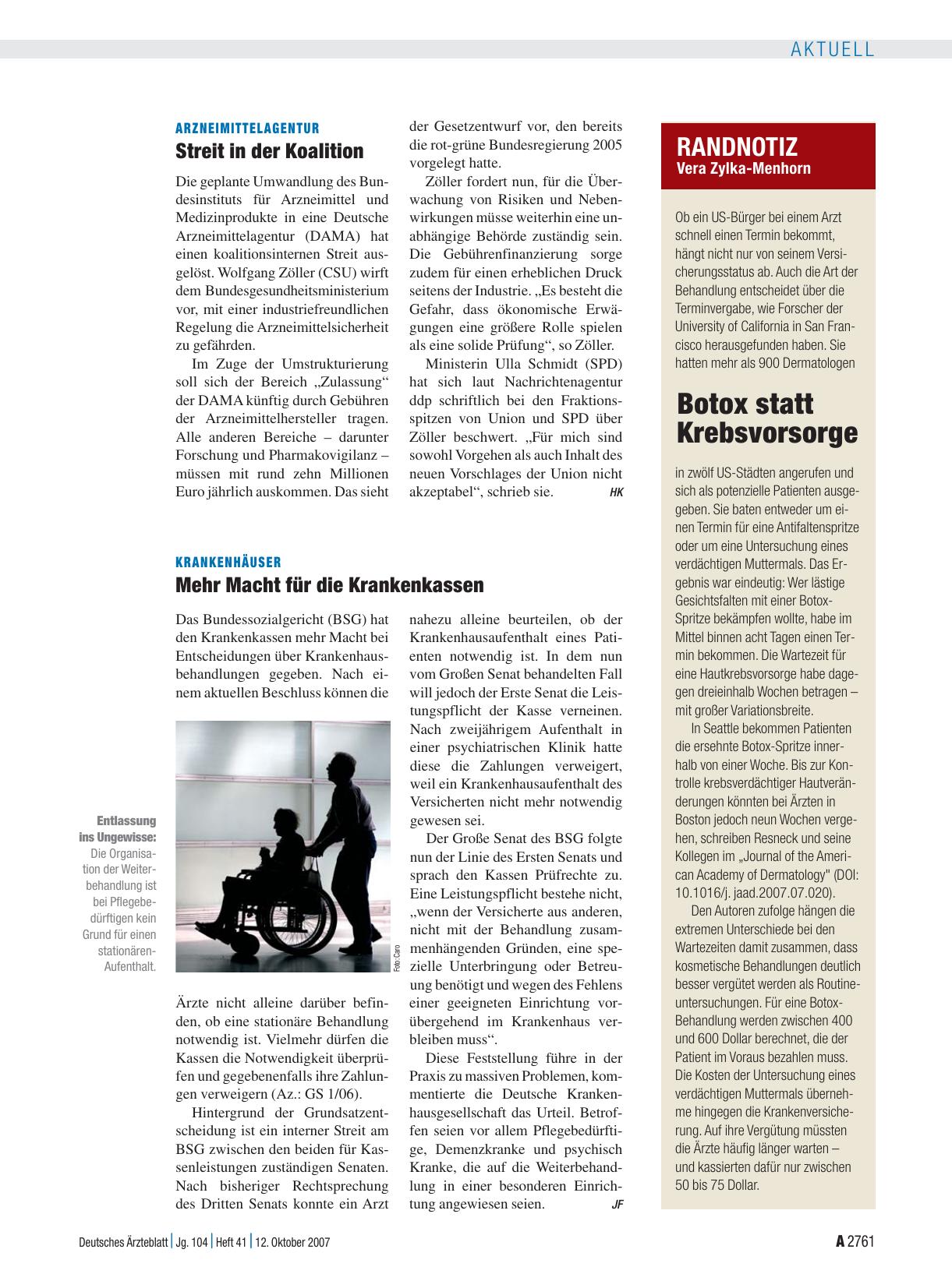 Vorschauseite 1: Arzneimittelagentur: Streit in der Koalition