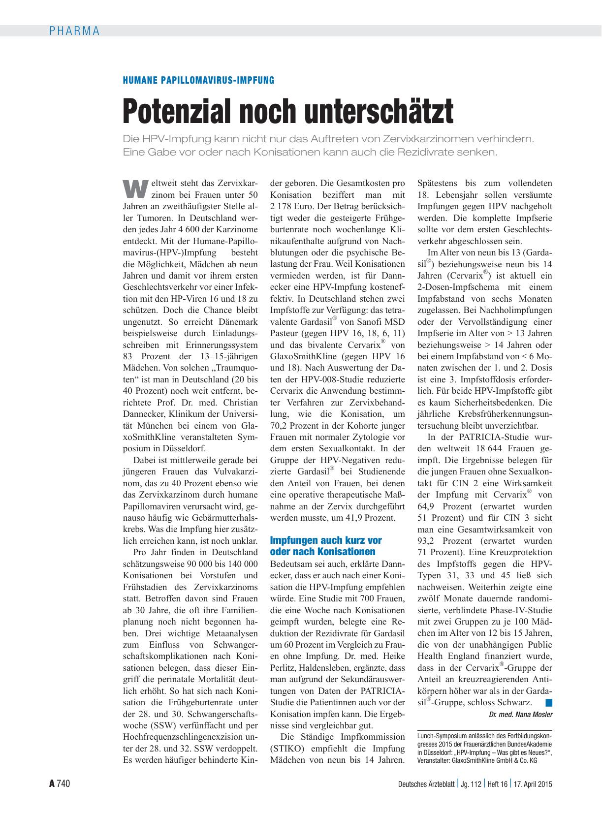 Vorschauseite 1: Humane Papillomavirus-Impfung: Potenzial noch unterschätzt