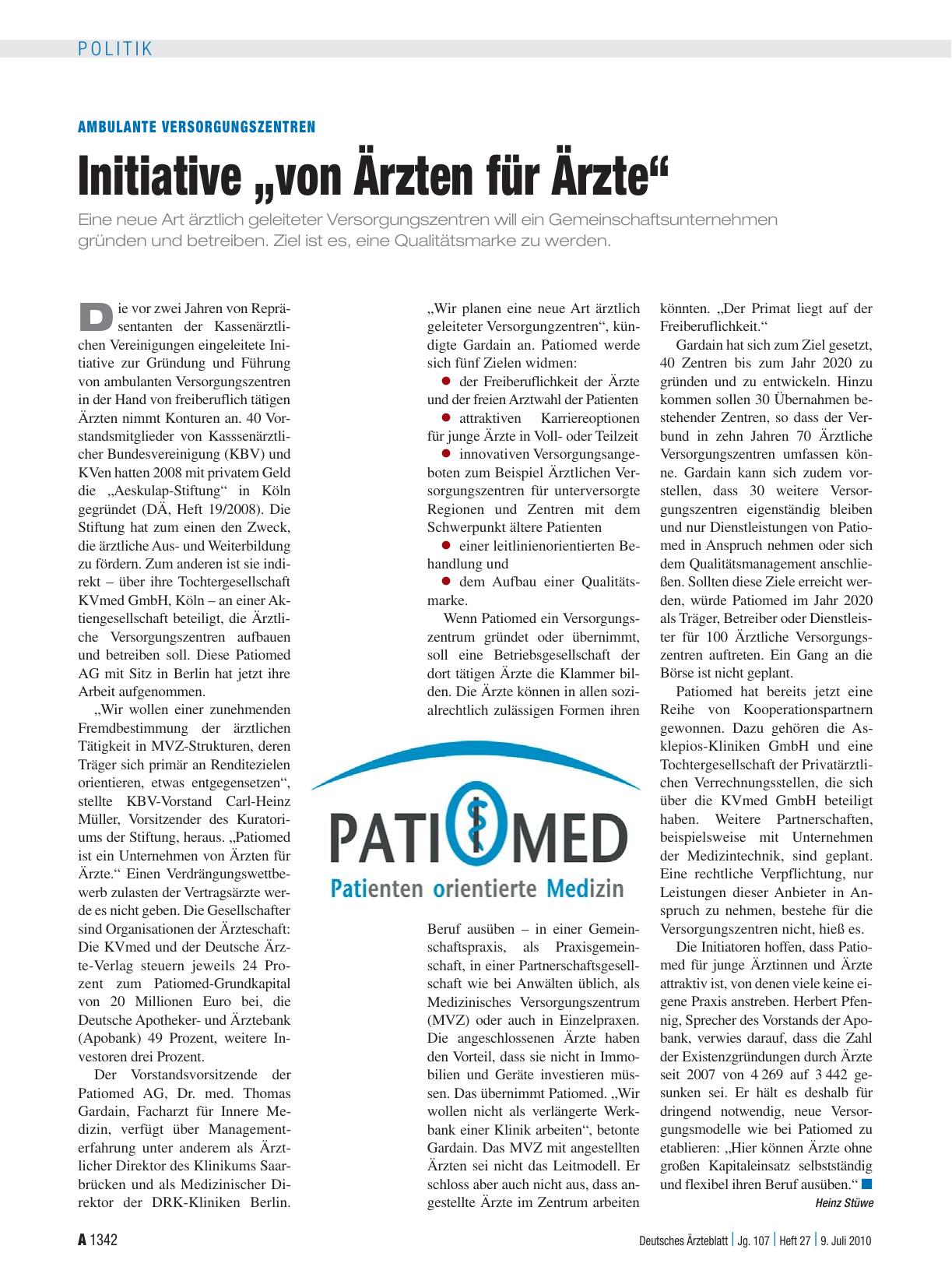 Vorschauseite 1: Ambulante Versorgungszentren: Initiative „von Ärzten für Ärzte“