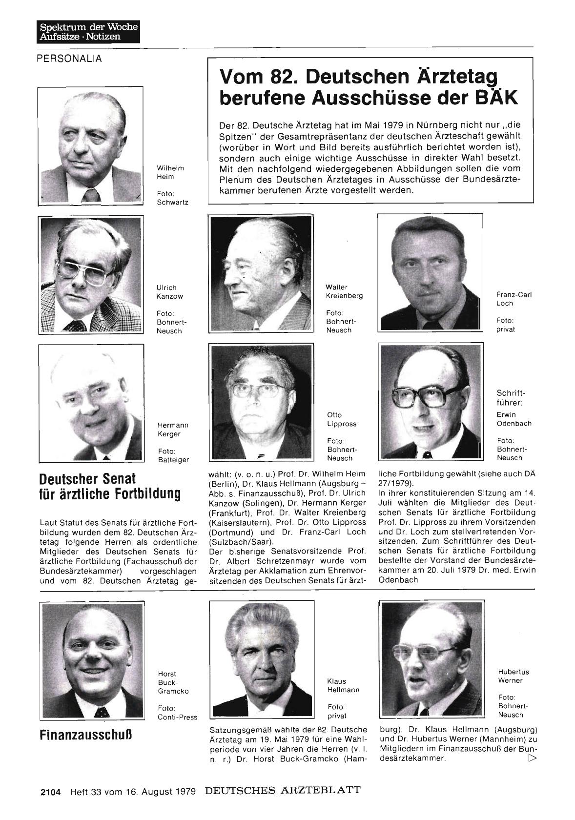 Vorschauseite 1: Vom 82. Deutschen Ärztetag berufene Ausschüsse der BÄK