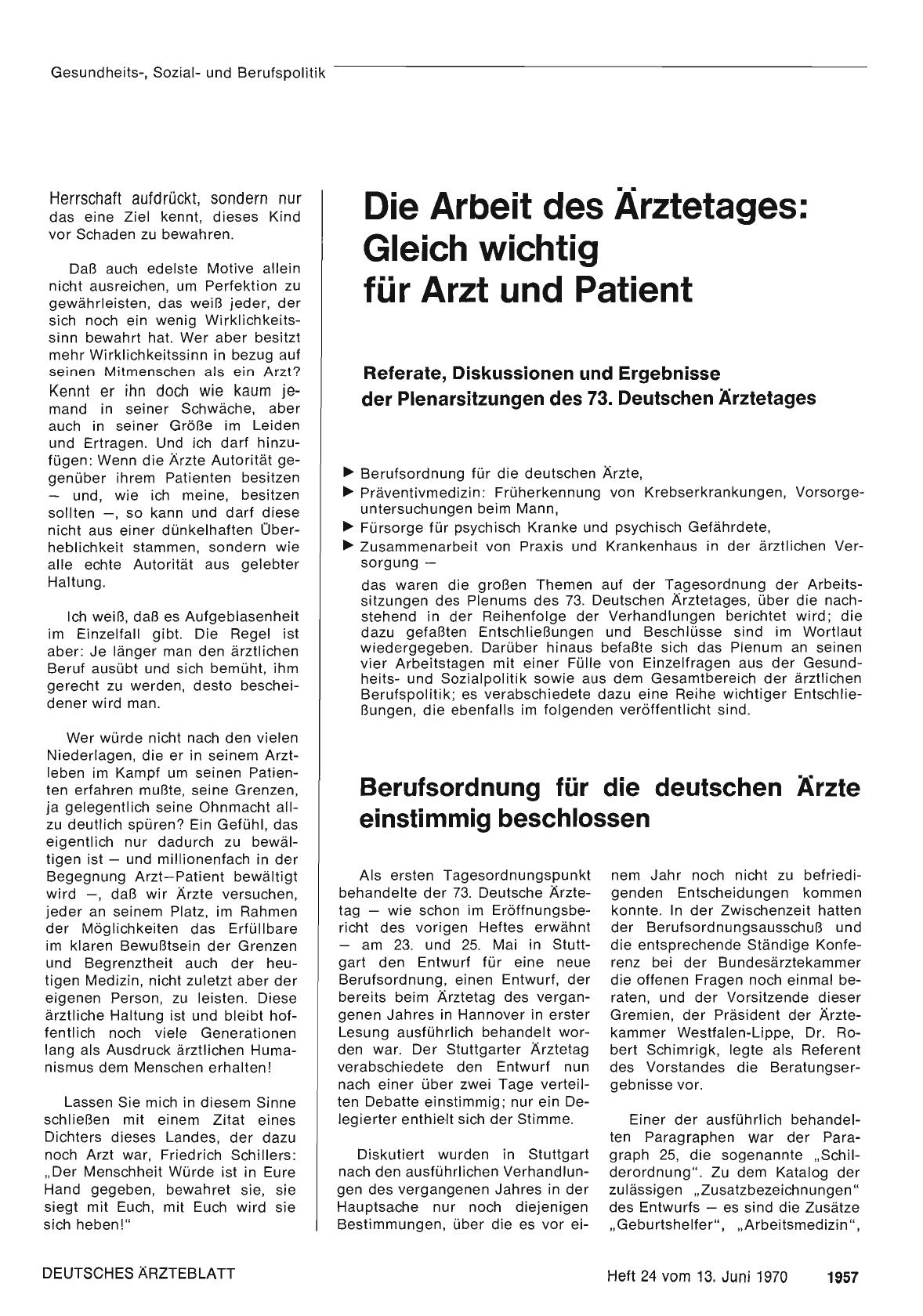 Vorschauseite 1: Die Arbeit des Ärztetages: Gleich wichtig für Arzt und Patient
