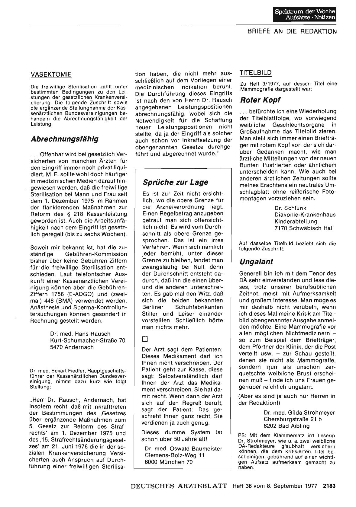 Vorschauseite 1: VASEKTOMIE: Stellungnahme
