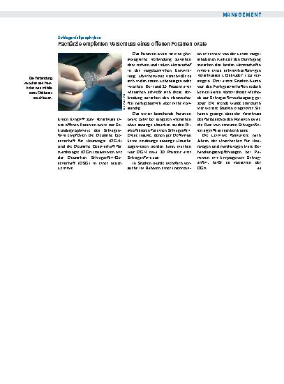Vorschauseite 1: Schlaganfallprophylaxe: Fachärzte empfehlen Verschluss eines offenen Foramen ovale