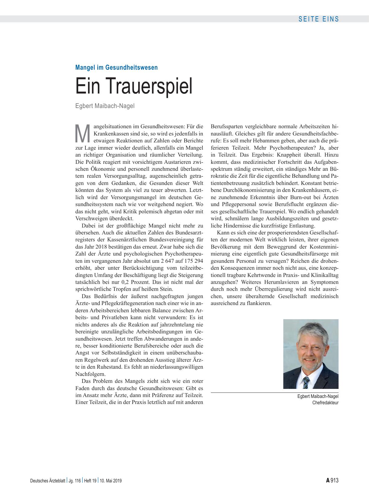 Vorschauseite 1: Mangel im Gesundheitswesen: Ein Trauerspiel