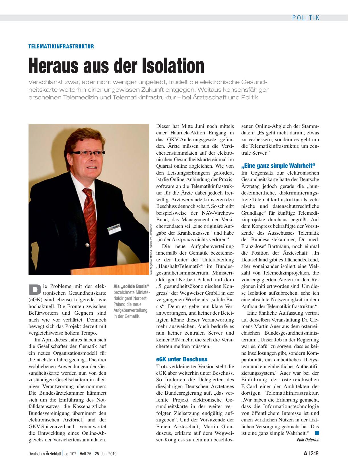 Vorschauseite 1: Telematikinfrastruktur: Heraus aus der Isolation