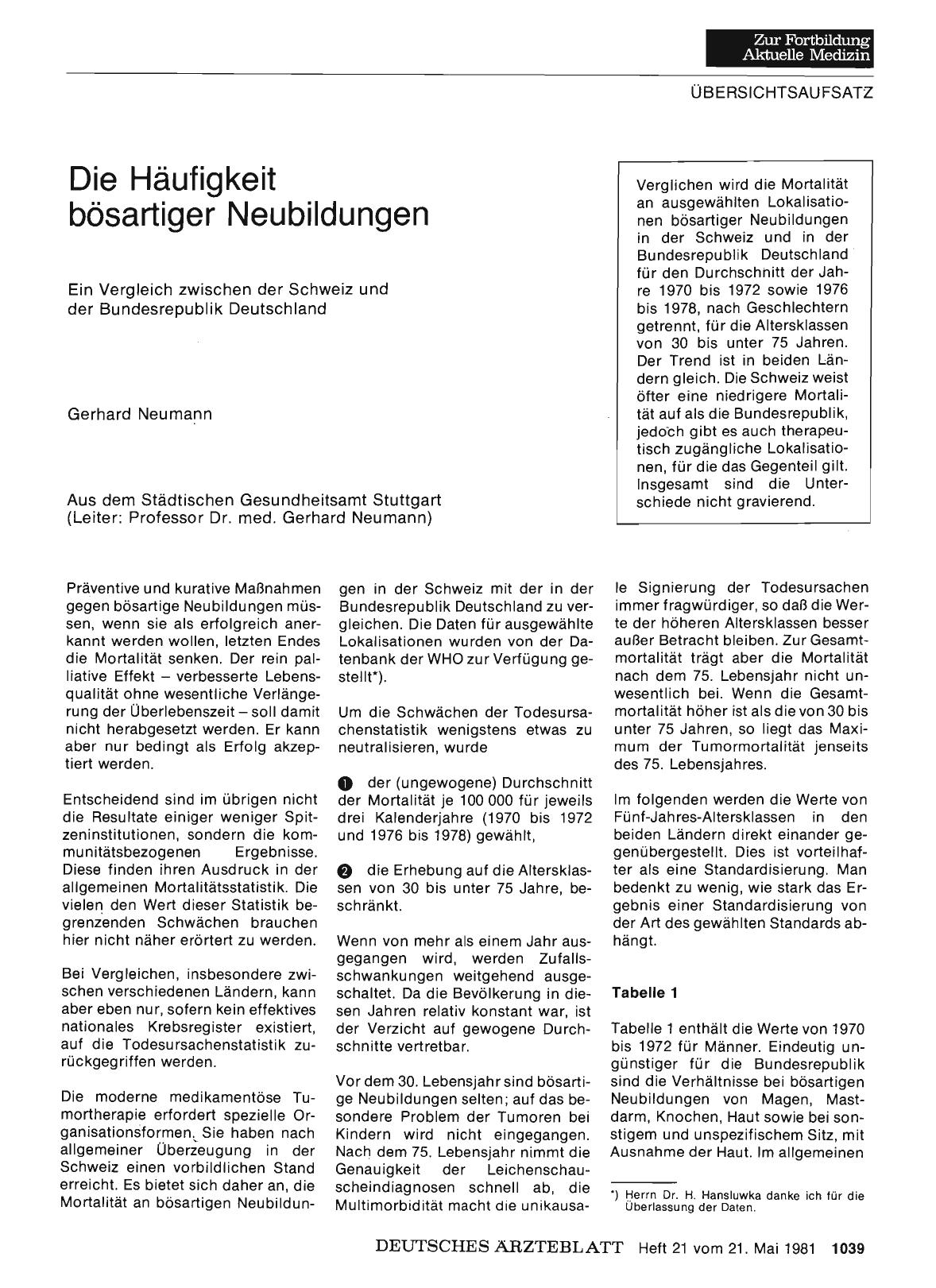 Vorschauseite 1: Die Häufigkeit bösartiger Neubildungen