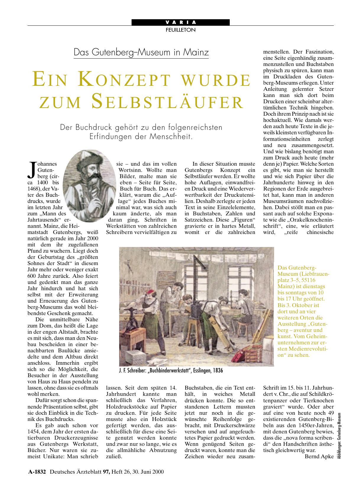 Vorschauseite 1: Das Gutenberg--Museum in Mainz: Ein Konzept wurde zum Selbstläufer