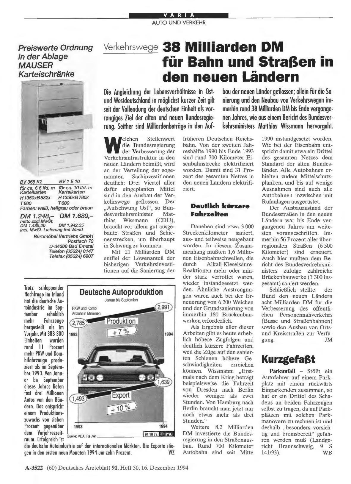 Vorschauseite 1: Verkehrswege 38 Milliarden DM für Bahn und Straßen in den neuen Ländern