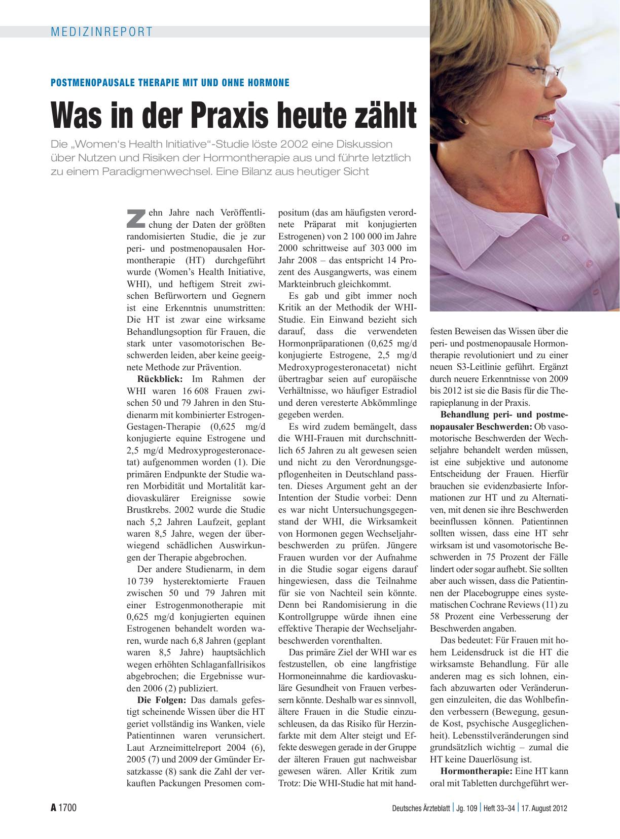 Vorschauseite 1: Postmenopausale Therapie mit und ohne Hormone: Was in der Praxis heute zählt