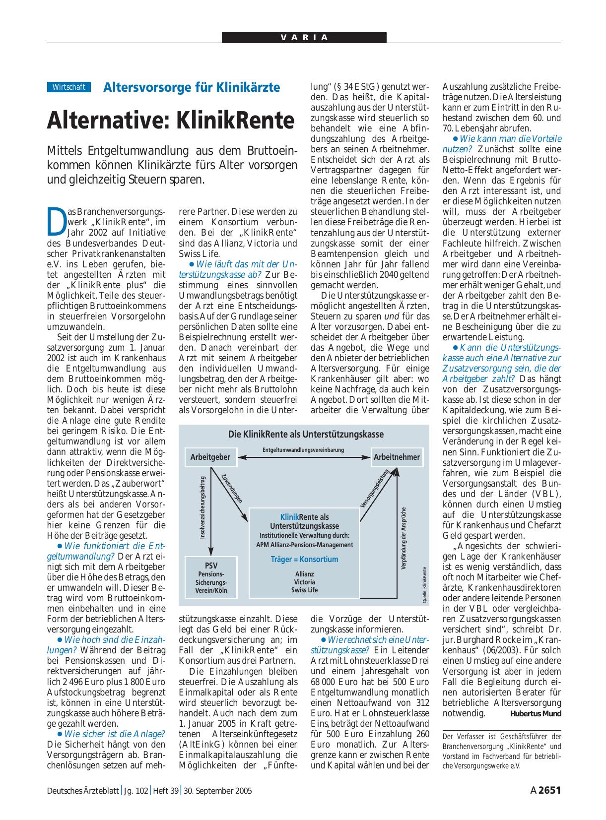 Vorschauseite 1: Altersvorsorge für Klinikärzte: Alternative - KlinikRente