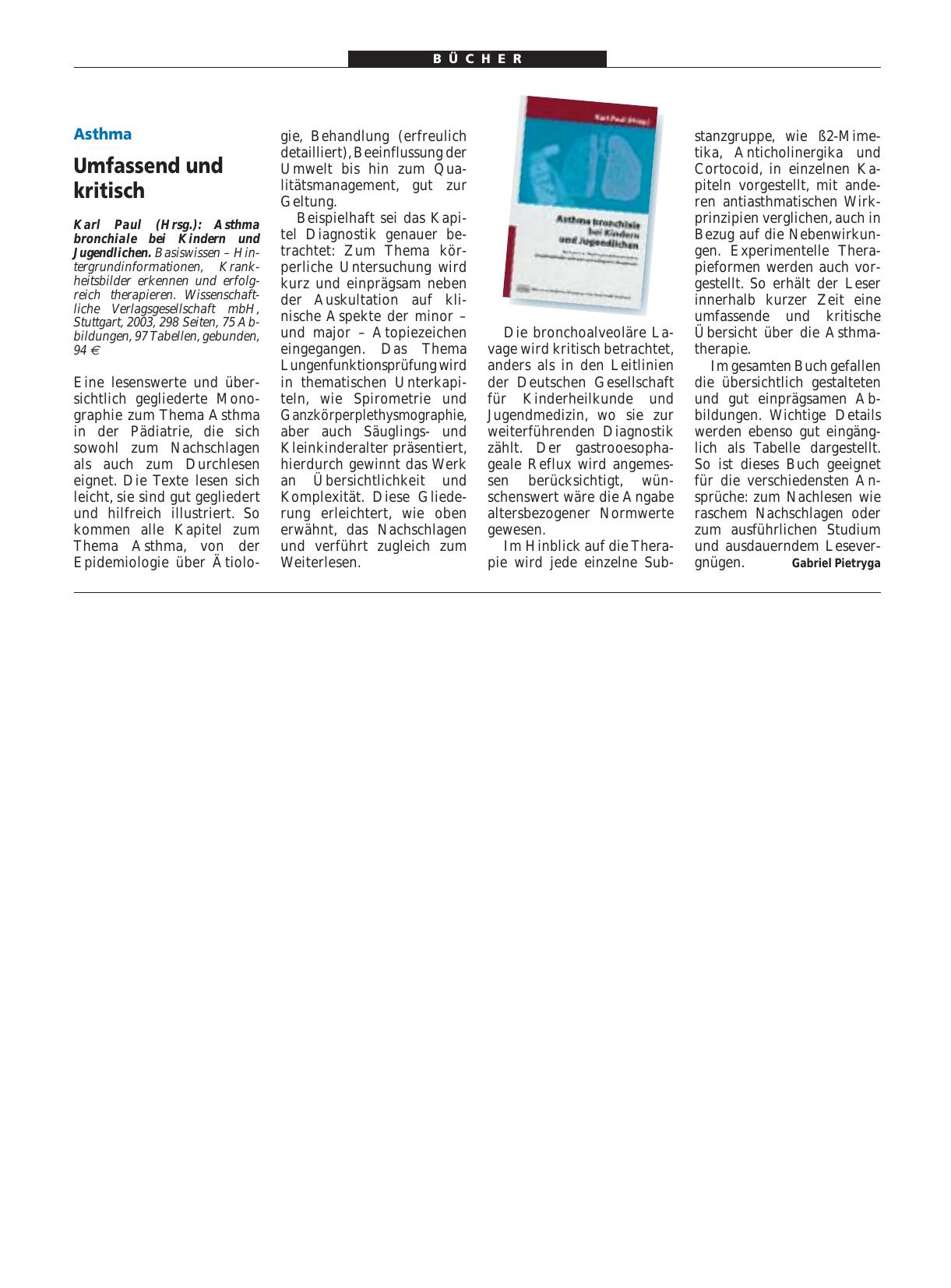 Vorschauseite 1: Asthma bronchiale bei Kindern und Jugendlichen