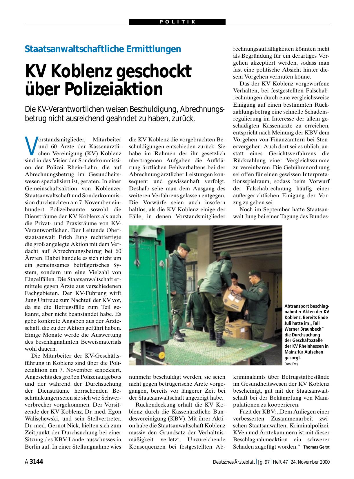 Vorschauseite 1: Staatsanwaltschaftliche Ermittlungen: KV Koblenz geschockt über Polizeiaktion