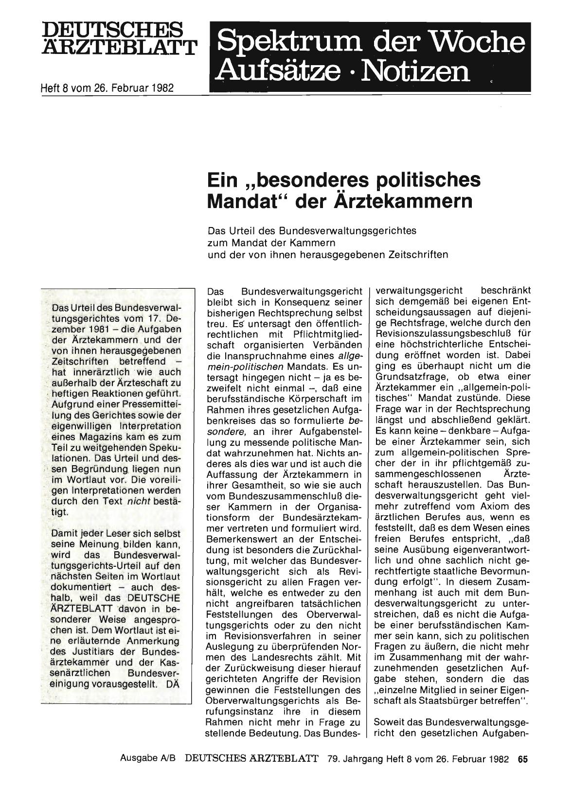 Vorschauseite 1: Ein „besonderes politisches Mandat“ der Ärztekammern