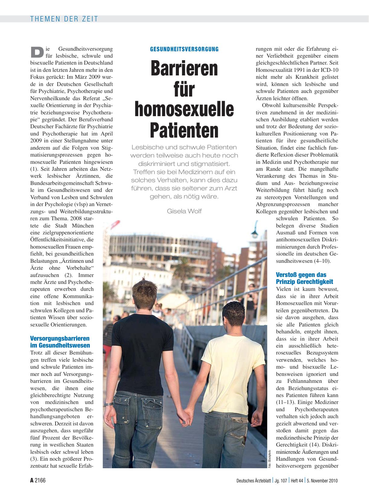Vorschauseite 1: Gesundheitsversorgung: Barrieren für homosexuelle Patienten
