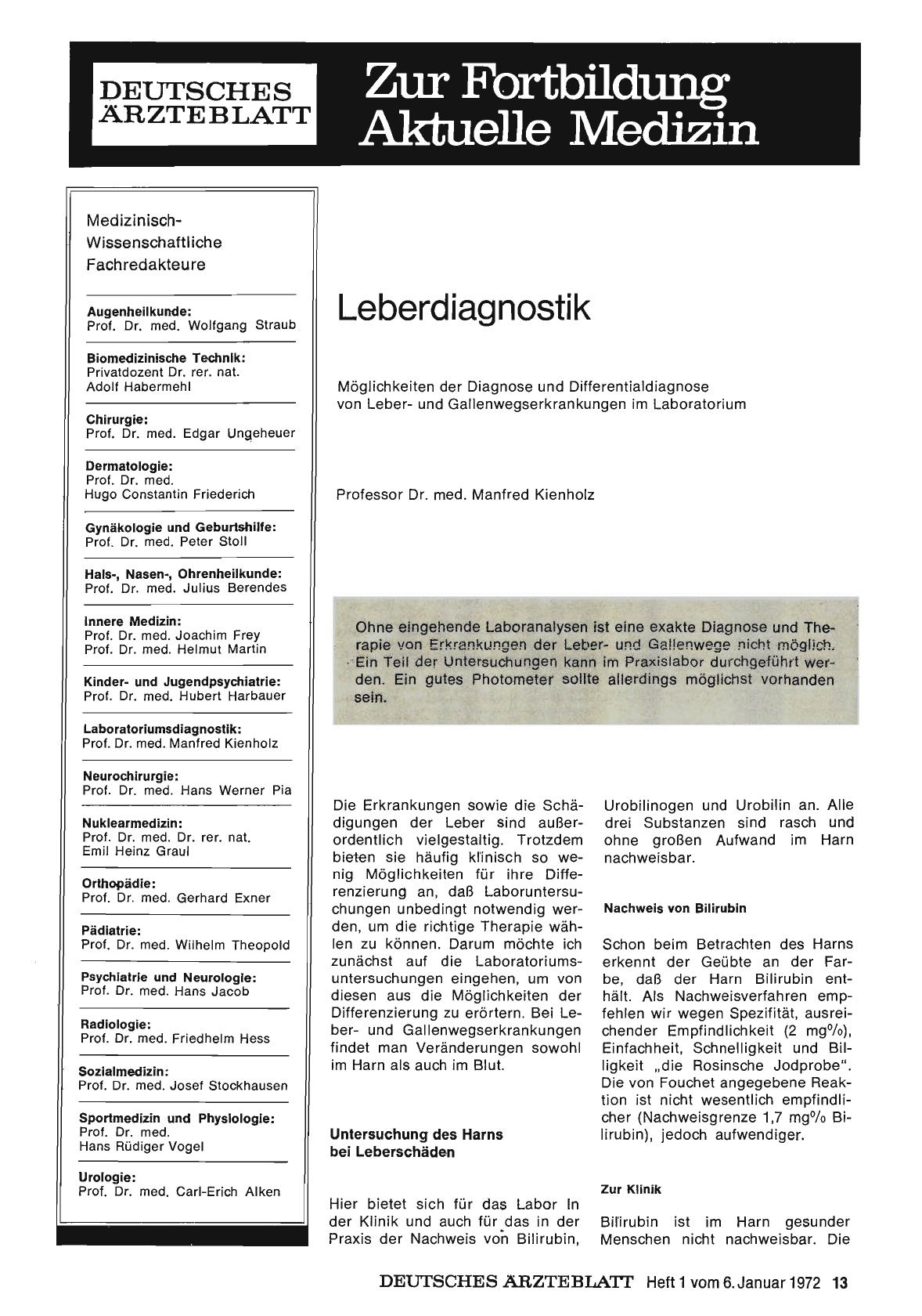 Vorschauseite 1: Leberdiagnostik: Möglichkeiten der Diagnose und Differentialdiagnose von Leberund Gallenwegserkrankungen im Laboratorium