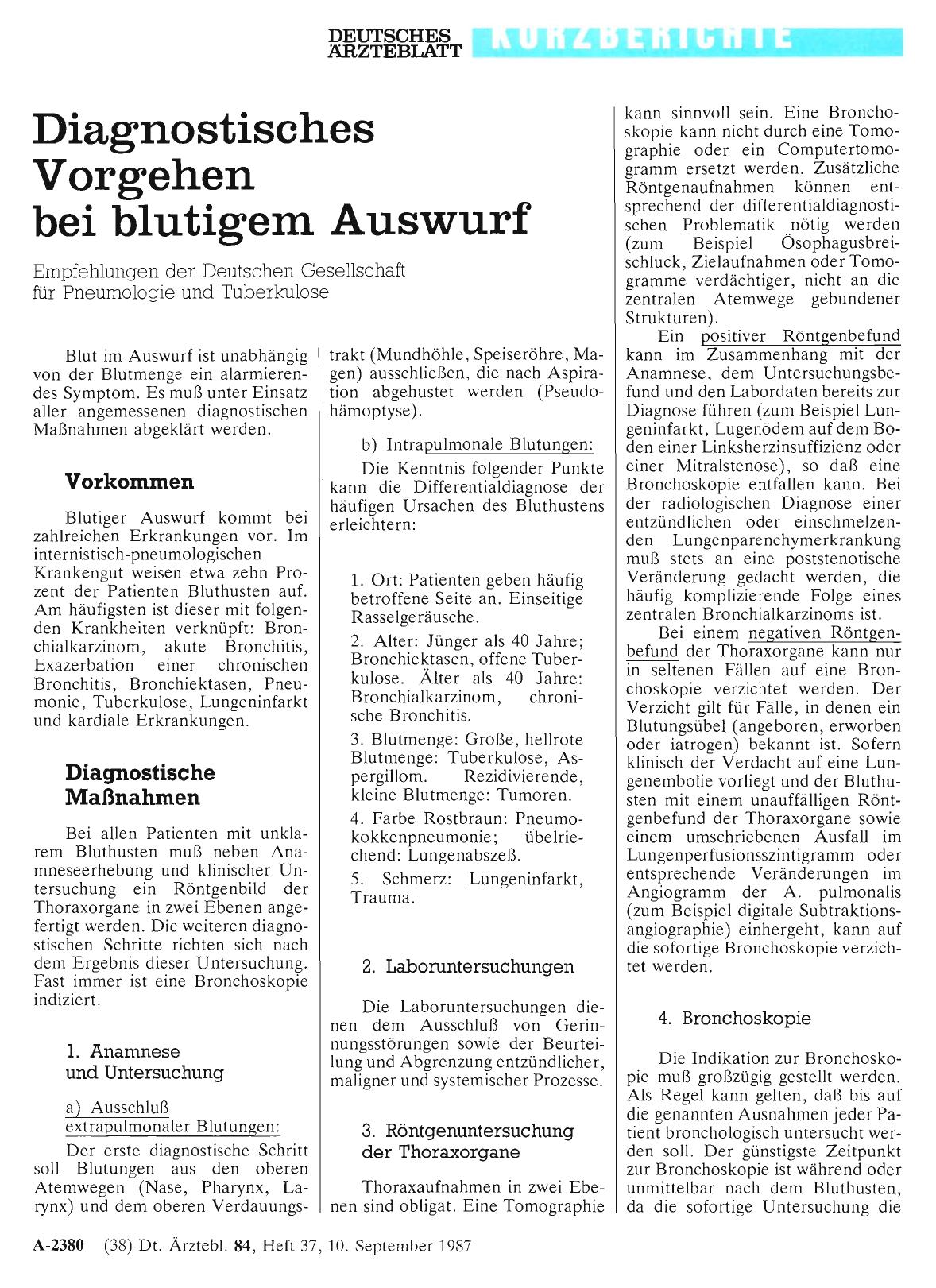 Vorschauseite 1: Diagnostisches Vorgehen bei blutigem Auswurf