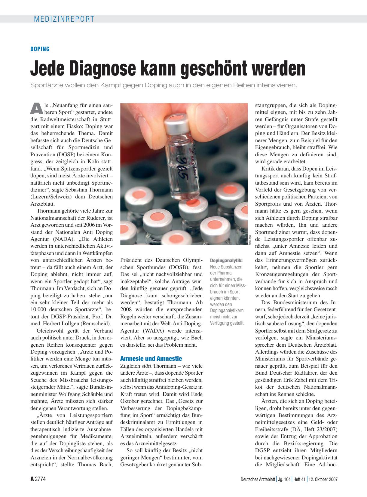 Vorschauseite 1: Doping: Jede Diagnose kann geschönt werden