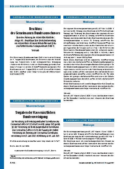 Vorschauseite 1: Vorgaben der Kassenärztlichen Bundesvereinigung zur Verordnung zur Molekulargenetischen Surveillance des Coronavirus SARS-CoV 2 (CorSurV) vom 18. Januar 2021